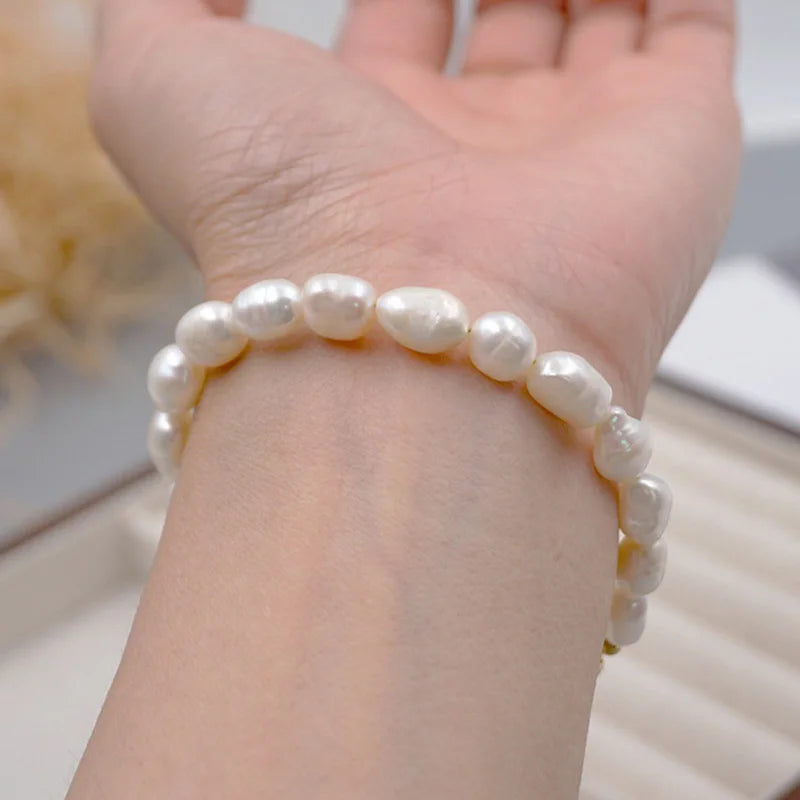Fashion Natural Pearl Beaded Bracelet for Women European and American Stainless Steel Charm Bracelet Jewelry Accessories Gift
