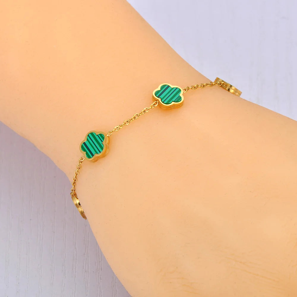 Fashion Rvs Wit Zwart Groen Shell Bloem Charm Armbanden Voor Vrouwen Real Vergulde Ketting Sieraden B23071