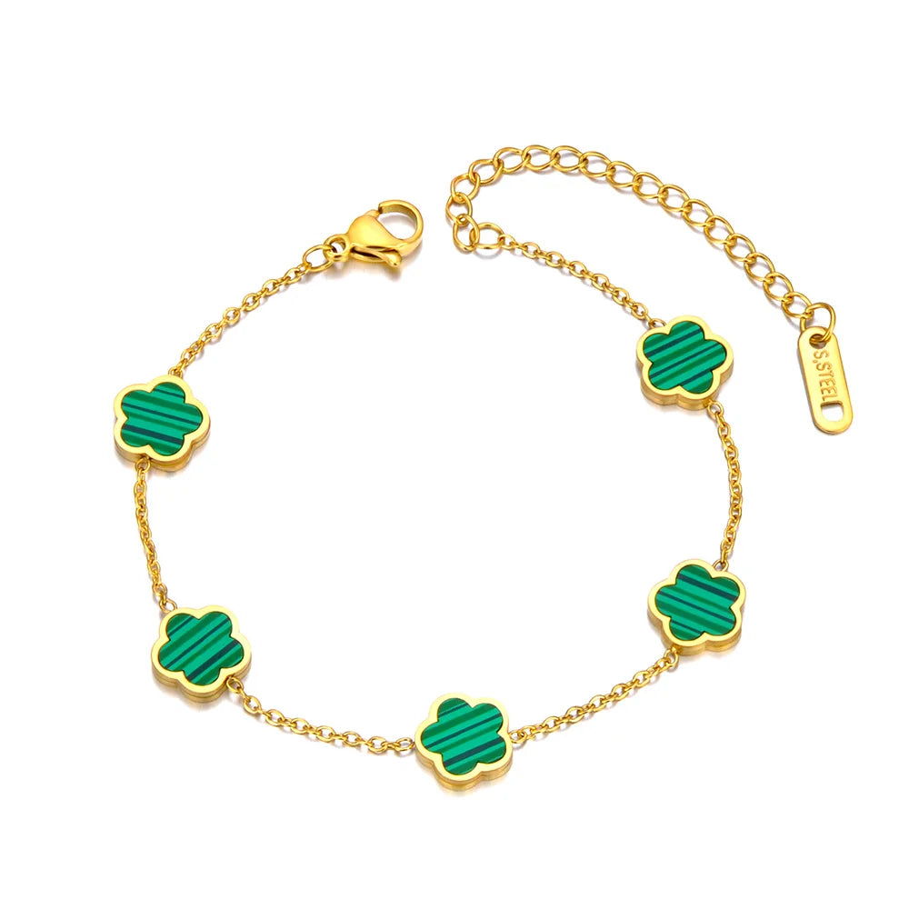 Fashion Rvs Wit Zwart Groen Shell Bloem Charm Armbanden Voor Vrouwen Real Vergulde Ketting Sieraden B23071