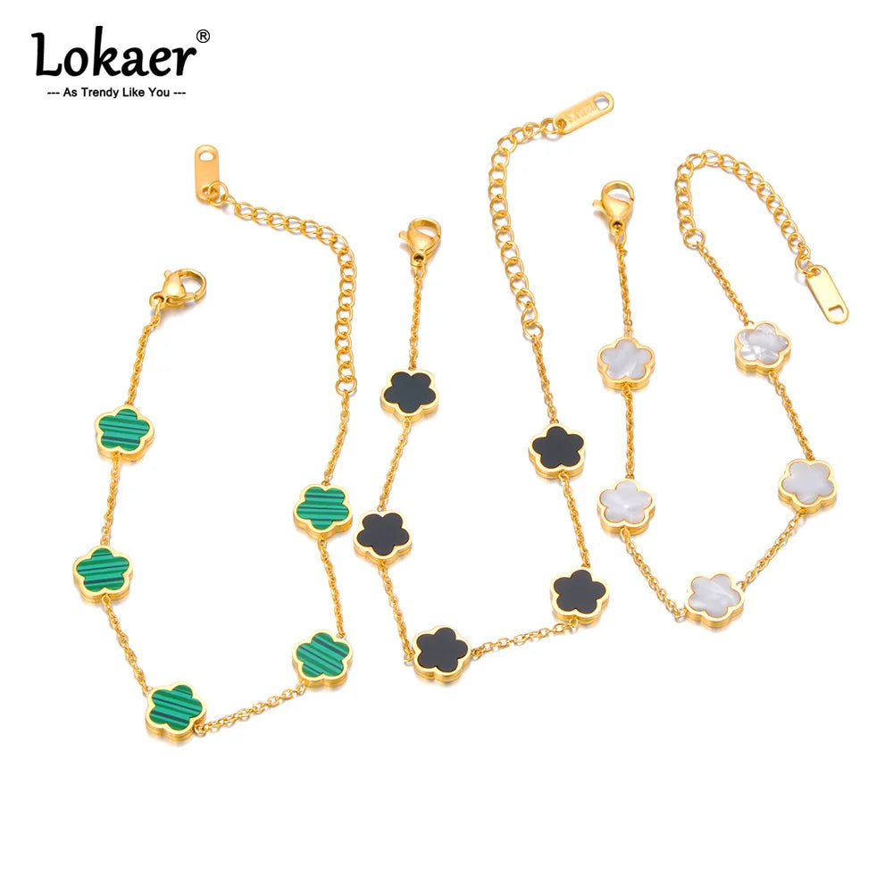 Fashion Rvs Wit Zwart Groen Shell Bloem Charm Armbanden Voor Vrouwen Real Vergulde Ketting Sieraden B23071