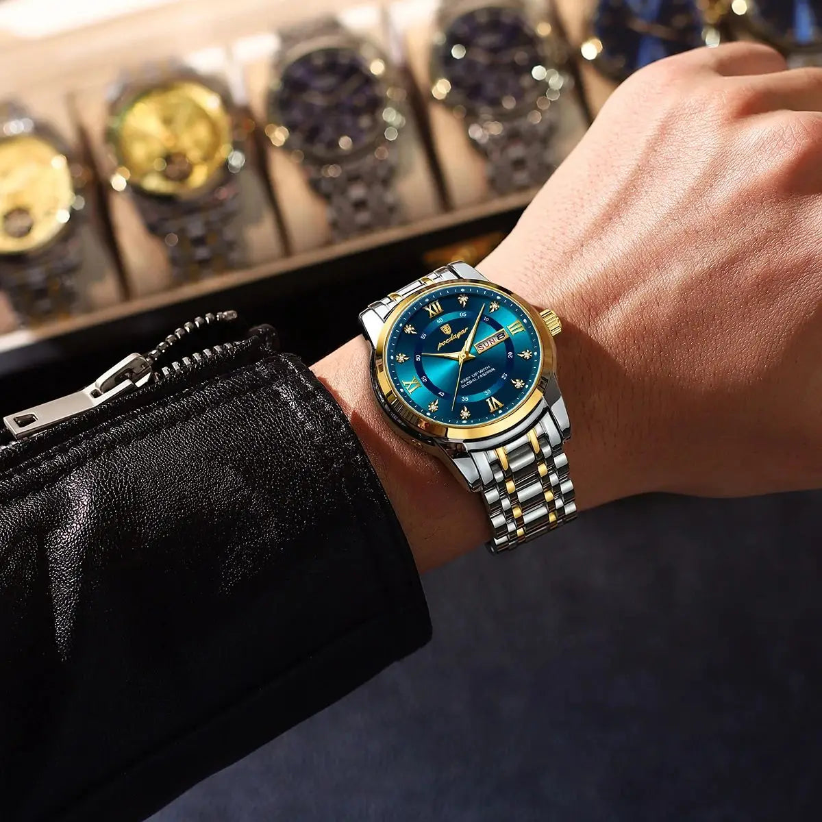 Reloj POEDAGAR de lujo para hombre, elegante reloj con fecha y semana resistente al agua luminoso para hombre, relojes deportivos de cuarzo de acero inoxidable para hombre