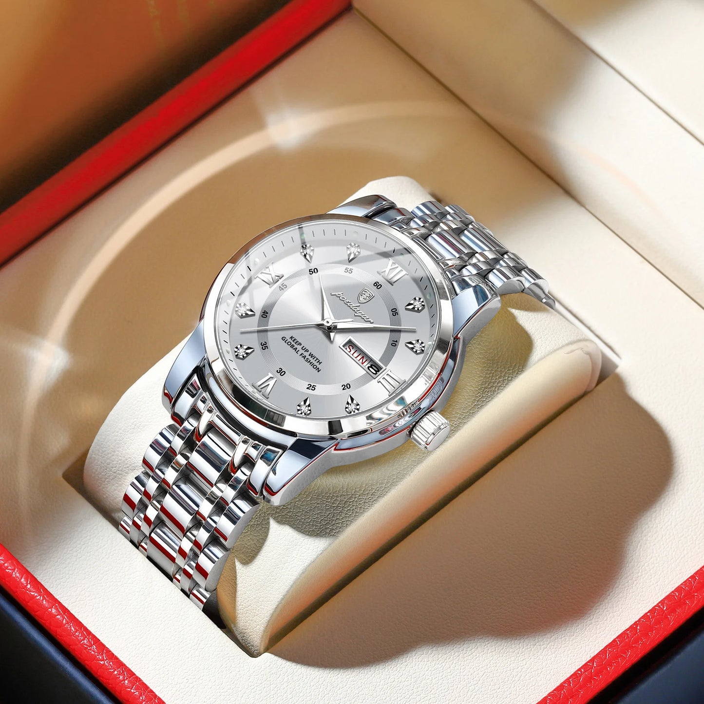 Reloj POEDAGAR de lujo para hombre, elegante reloj con fecha y semana resistente al agua luminoso para hombre, relojes deportivos de cuarzo de acero inoxidable para hombre