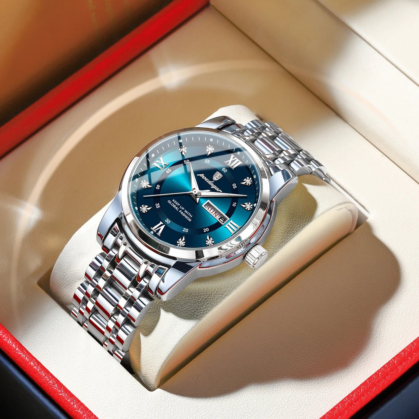 Reloj POEDAGAR de lujo para hombre, elegante reloj con fecha y semana resistente al agua luminoso para hombre, relojes deportivos de cuarzo de acero inoxidable para hombre
