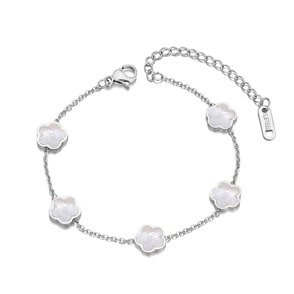 Fashion Rvs Wit Zwart Groen Shell Bloem Charm Armbanden Voor Vrouwen Real Vergulde Ketting Sieraden B23071