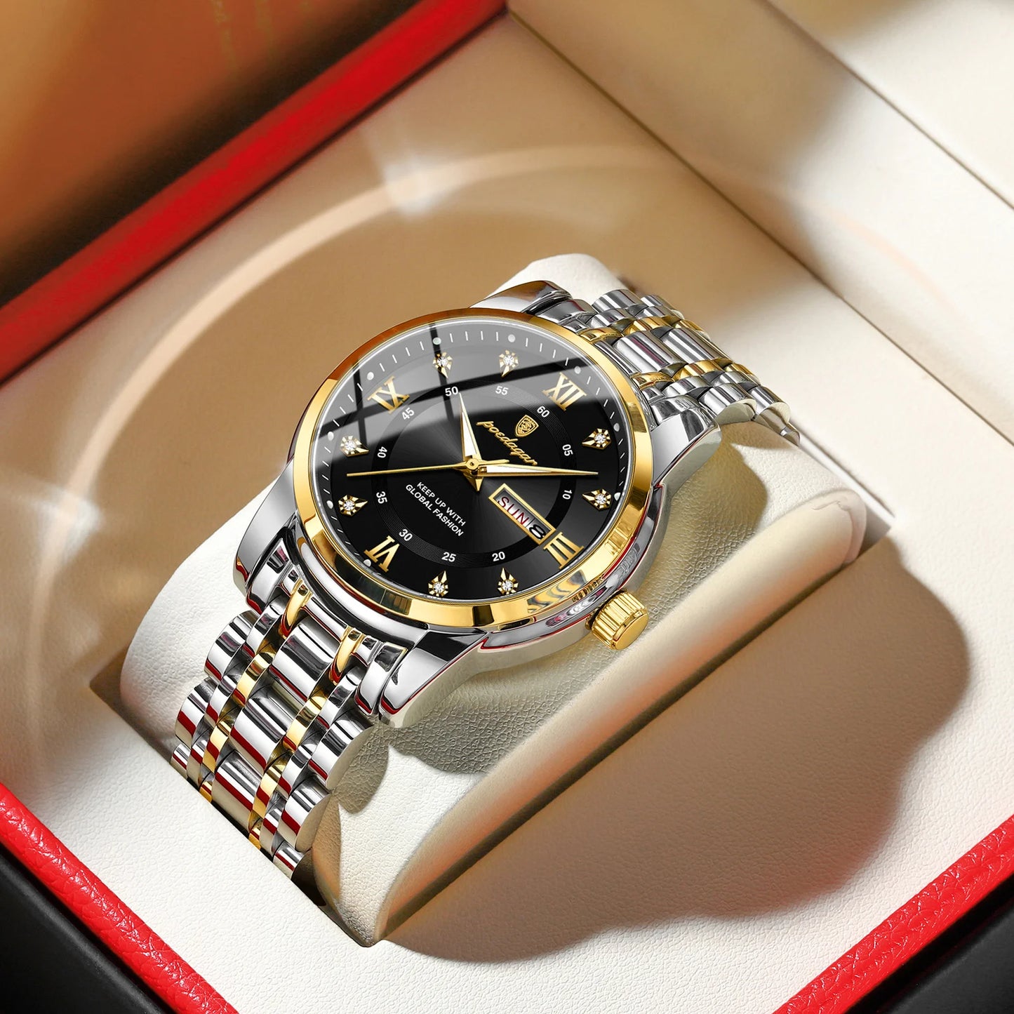 Reloj POEDAGAR de lujo para hombre, elegante reloj con fecha y semana resistente al agua luminoso para hombre, relojes deportivos de cuarzo de acero inoxidable para hombre