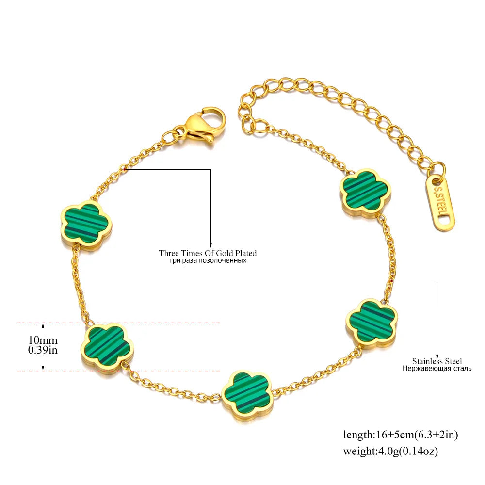 Fashion Rvs Wit Zwart Groen Shell Bloem Charm Armbanden Voor Vrouwen Real Vergulde Ketting Sieraden B23071