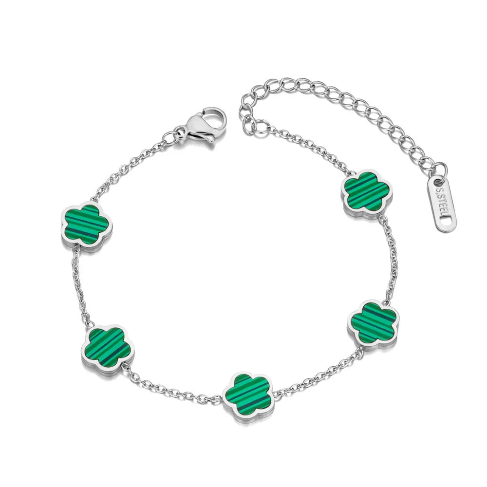 Fashion Rvs Wit Zwart Groen Shell Bloem Charm Armbanden Voor Vrouwen Real Vergulde Ketting Sieraden B23071
