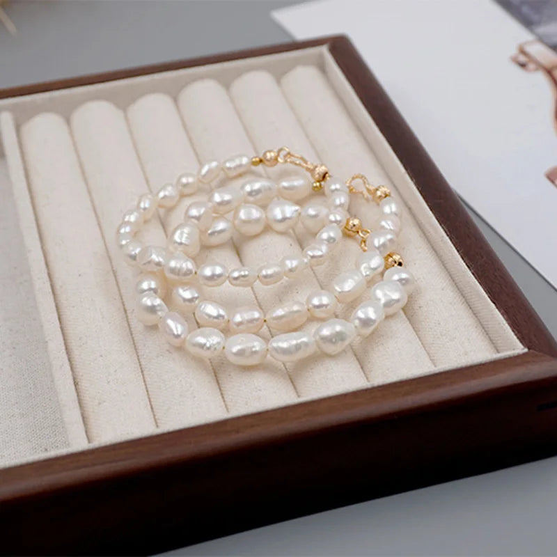 Fashion Natural Pearl Beaded Bracelet for Women European and American Stainless Steel Charm Bracelet Jewelry Accessories Gift